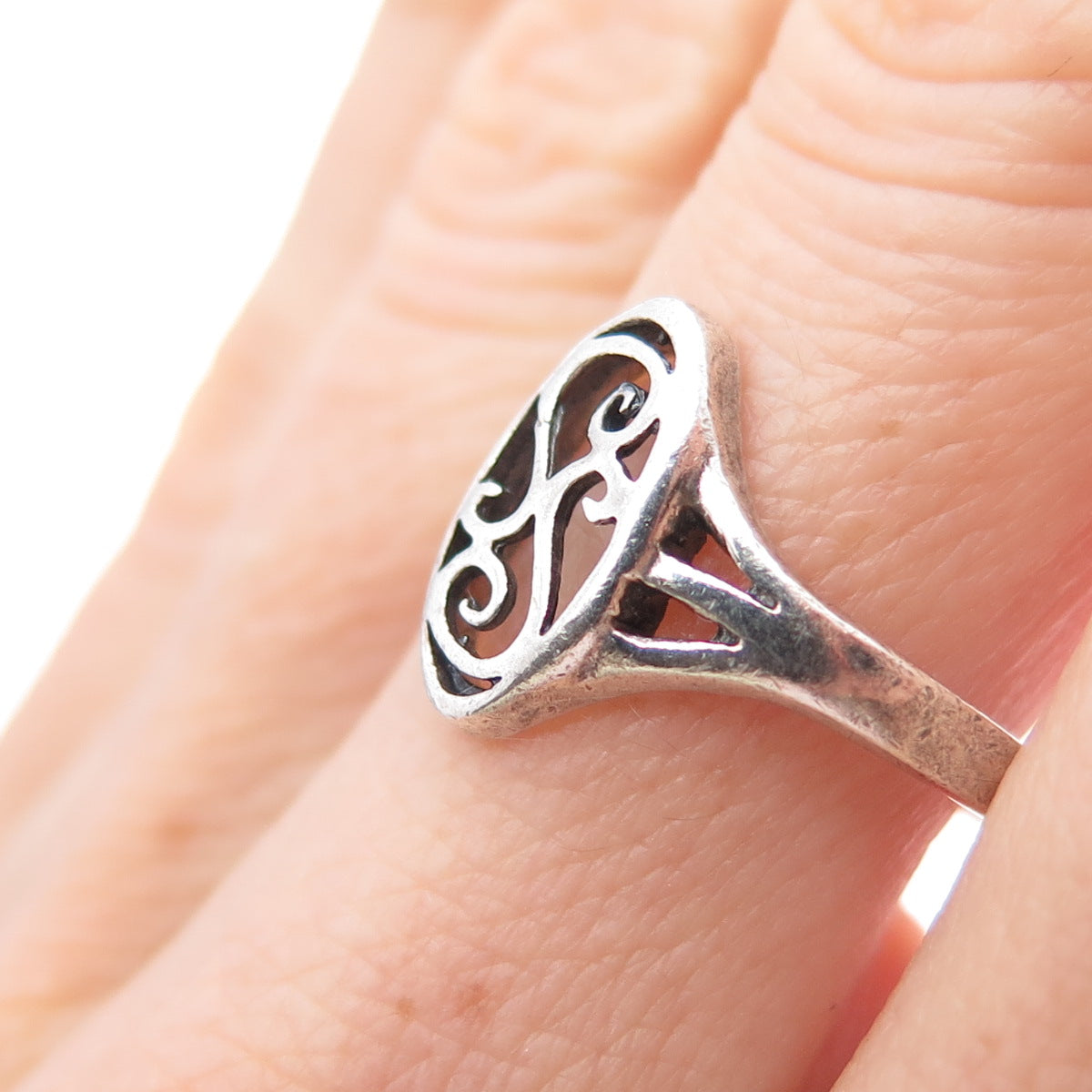 925 Sterling Silver Vintage SS Monogram Oxidized Ring Size 7.75