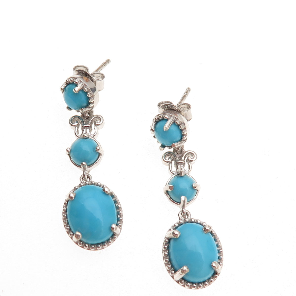 Chuck Clemency Sterling Silver Real Sleeping Beauty Turquoise Dangle Earrings