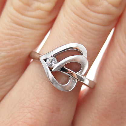 925 Sterling Silver Round-Cut C Z Modernist Heart Ring Size 7.25