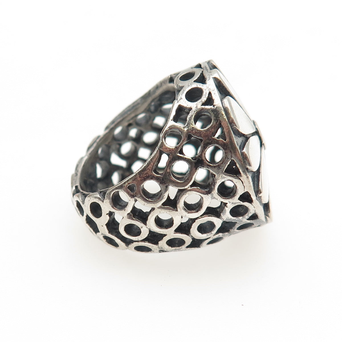 925 Sterling Silver Vintage Modernist Daisy Flower Oxidized Ring Size 5.25