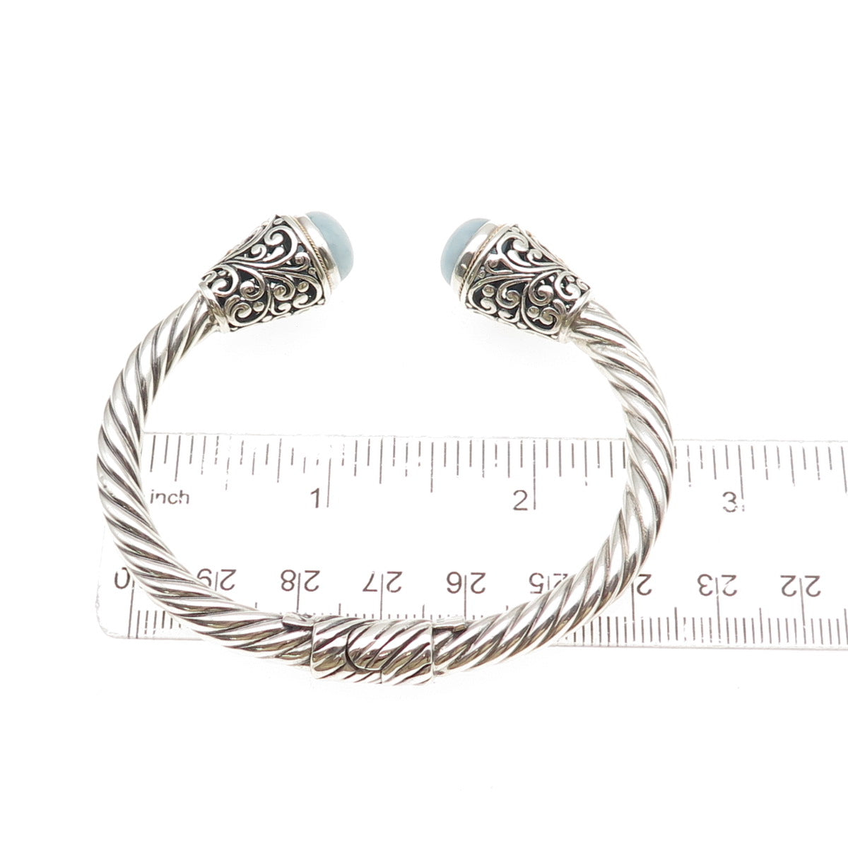 Robert Manse 925 Sterling Silver 18K Gold Vintage Real Aquamarine Bracelet 6"
