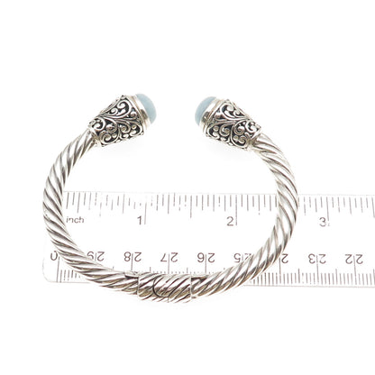 Robert Manse 925 Sterling Silver 18K Gold Vintage Real Aquamarine Bracelet 6"