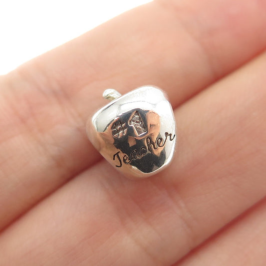 REFLECTION BEADS 925 Sterling Silver C Z #1 Teacher Apple Slide Bead Charm