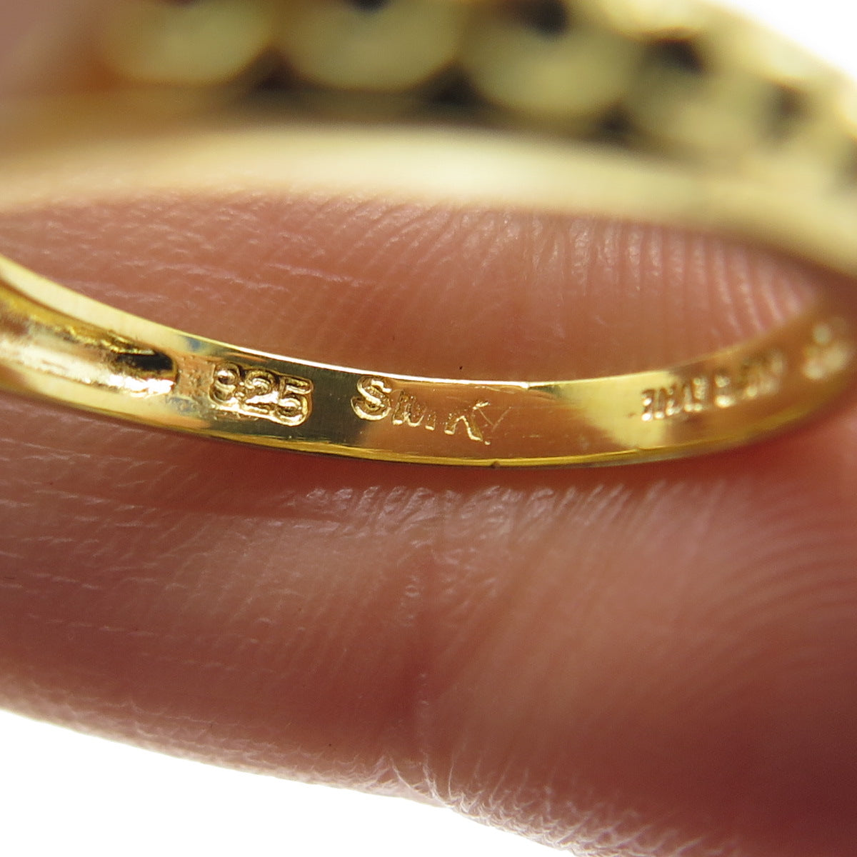 SMK 925 Sterling Silver Gold Plated Beaded Ring Size 7