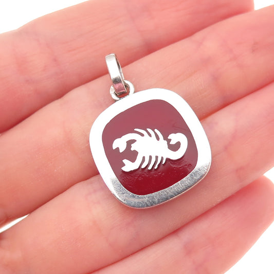 925 Sterling Silver Vintage Enamel Scorpio Zodiac Sign Charm Pendant