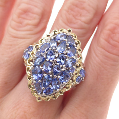 Chuck Clemency 925 Sterling Silver 2-Tone Real Tanzanite White Topaz Ring Size 8