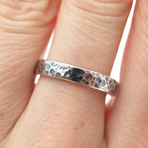 NOY LI 925 Sterling Silver Vintage Israel Hammered Oxidized Band Ring Size 7.25