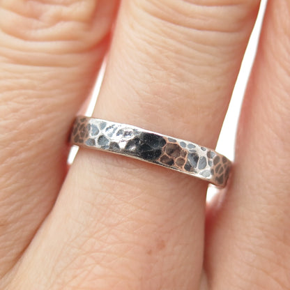 NOY LI 925 Sterling Silver Vintage Israel Hammered Oxidized Band Ring Size 7.25