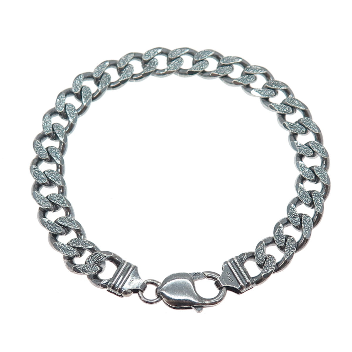 925 Sterling Silver Vintage Italy Modernist Cuban Link Oxidized Bracelet 8.5"