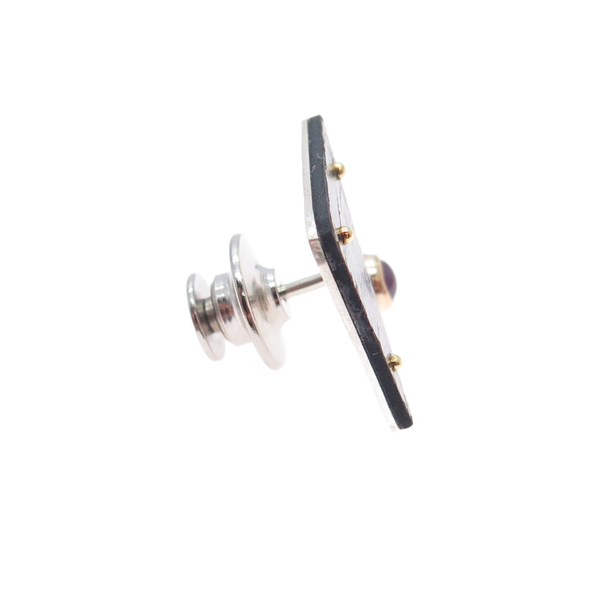 VICTOR ALFARO 14K Gold 925 Sterling Silver Vintage Real Ruby Modernist Lapel Pin