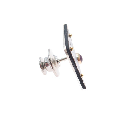 VICTOR ALFARO 14K Gold 925 Sterling Silver Vintage Real Ruby Modernist Lapel Pin