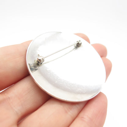 925 Sterling Silver Vintage Tribal Round Pin Brooch