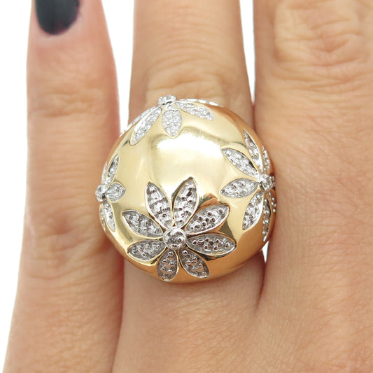 HN HENG NGAI Sterling Silver Gold Plated Real Diamond Accent Flower Ring Size 6