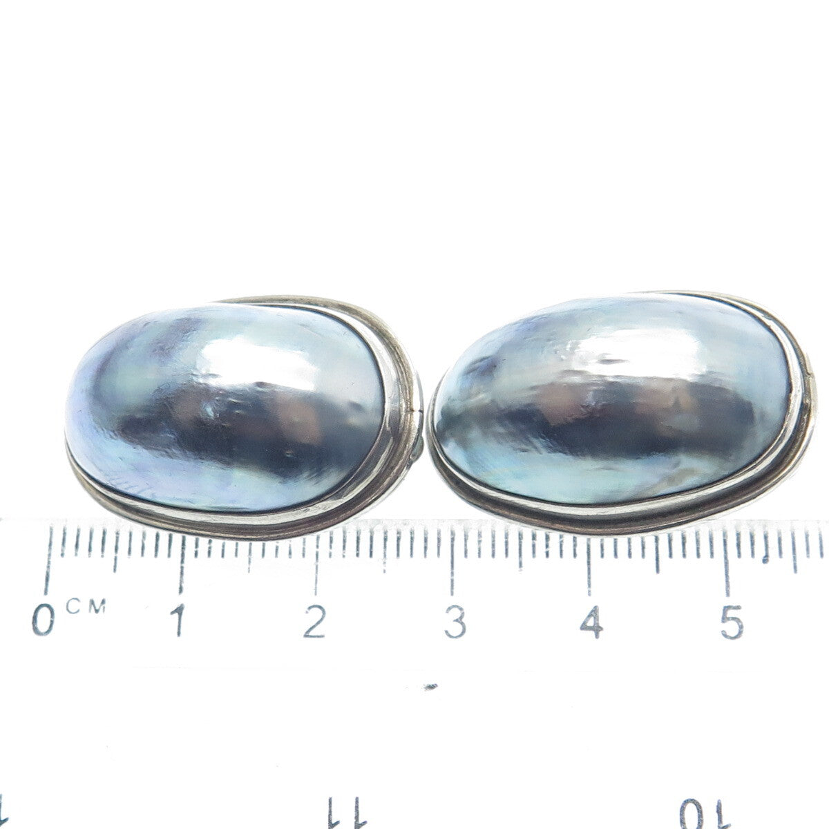 ELYSE 925 Sterling Silver Vintage Real Blue Seashell Oval Clip On Earrings