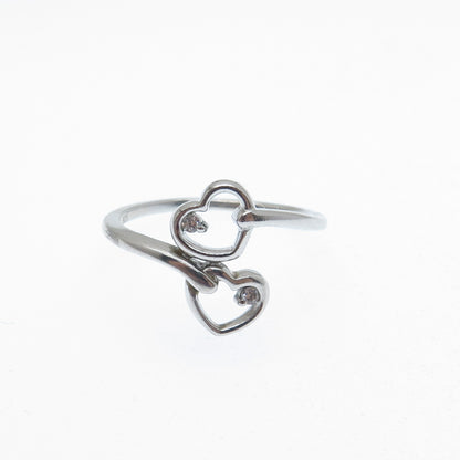 925 Sterling Silver Round-Cut C Z Heart Bypass Ring Size 6.75