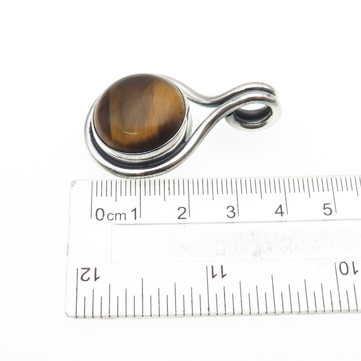 925 Sterling Silver Vintage Mexico Real Tiger Eye Modernist Oxidized Pendant