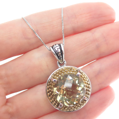 FADI Sterling Silver 2-Tone Real Round-Cut Smoky Quartz Box Chain Necklace 18"