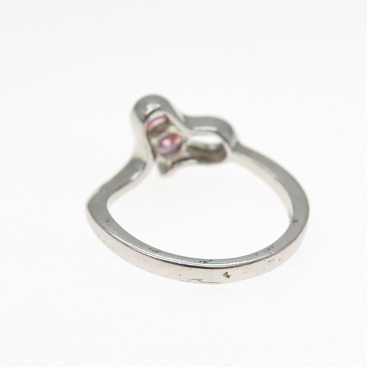 925 Sterling Silver Round-Cut Pink C Z Modernist Heart Ring Size 6.25