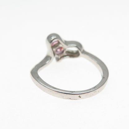 925 Sterling Silver Round-Cut Pink C Z Modernist Heart Ring Size 6.25