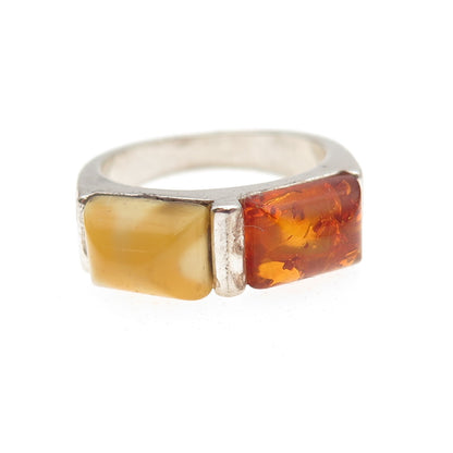925 Sterling Silver Vintage Real Butterscotch & Baltic Amber Ring Size 5