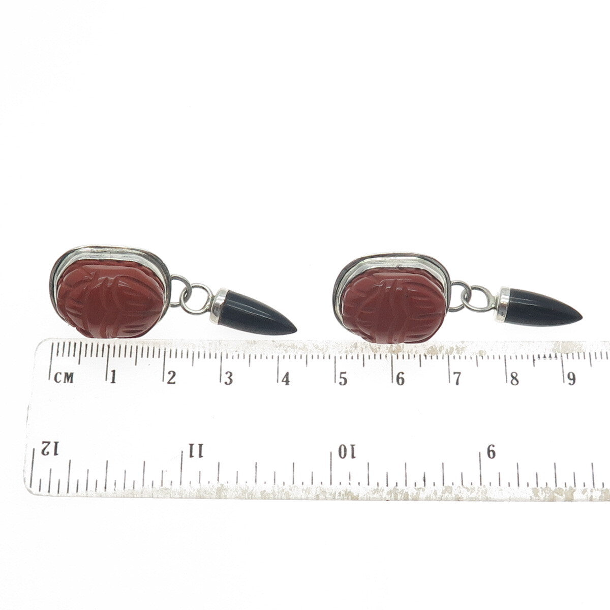 GG ORG DESIGNER Sterling 14K Gold Posts Vintage Jasper & Onyx Scarab Earrings