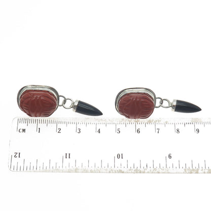 GG ORG DESIGNER Sterling 14K Gold Posts Vintage Jasper & Onyx Scarab Earrings