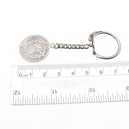 925 Sterling & 900 Coin Silver Antique 1888 Peru 1/5 Sol Key Fob Chain