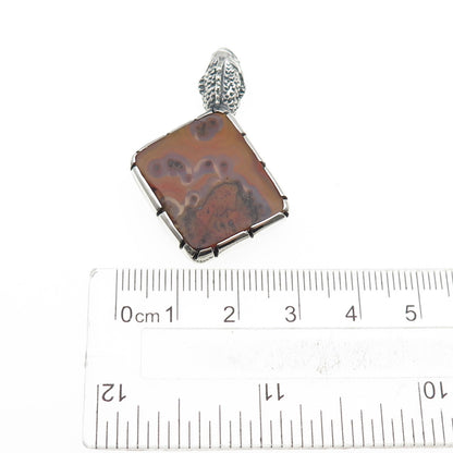 925 Sterling Silver Vintage Real Crazy Lace Agate Dragon Oxidized Slide Pendant