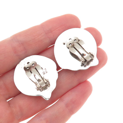 925 Sterling Silver Vintage Mexico Modernist Clip On Earrings