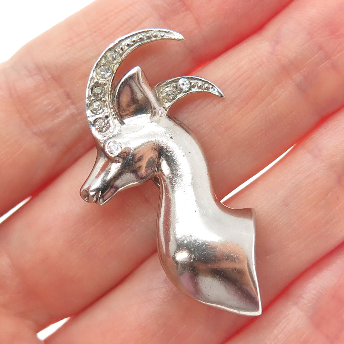 925 Sterling Silver Antique Art Deco Rhinestone Gazelle Oxidized Pin Brooch