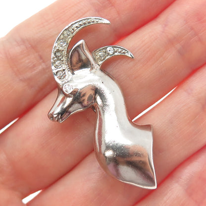 925 Sterling Silver Antique Art Deco Rhinestone Gazelle Oxidized Pin Brooch