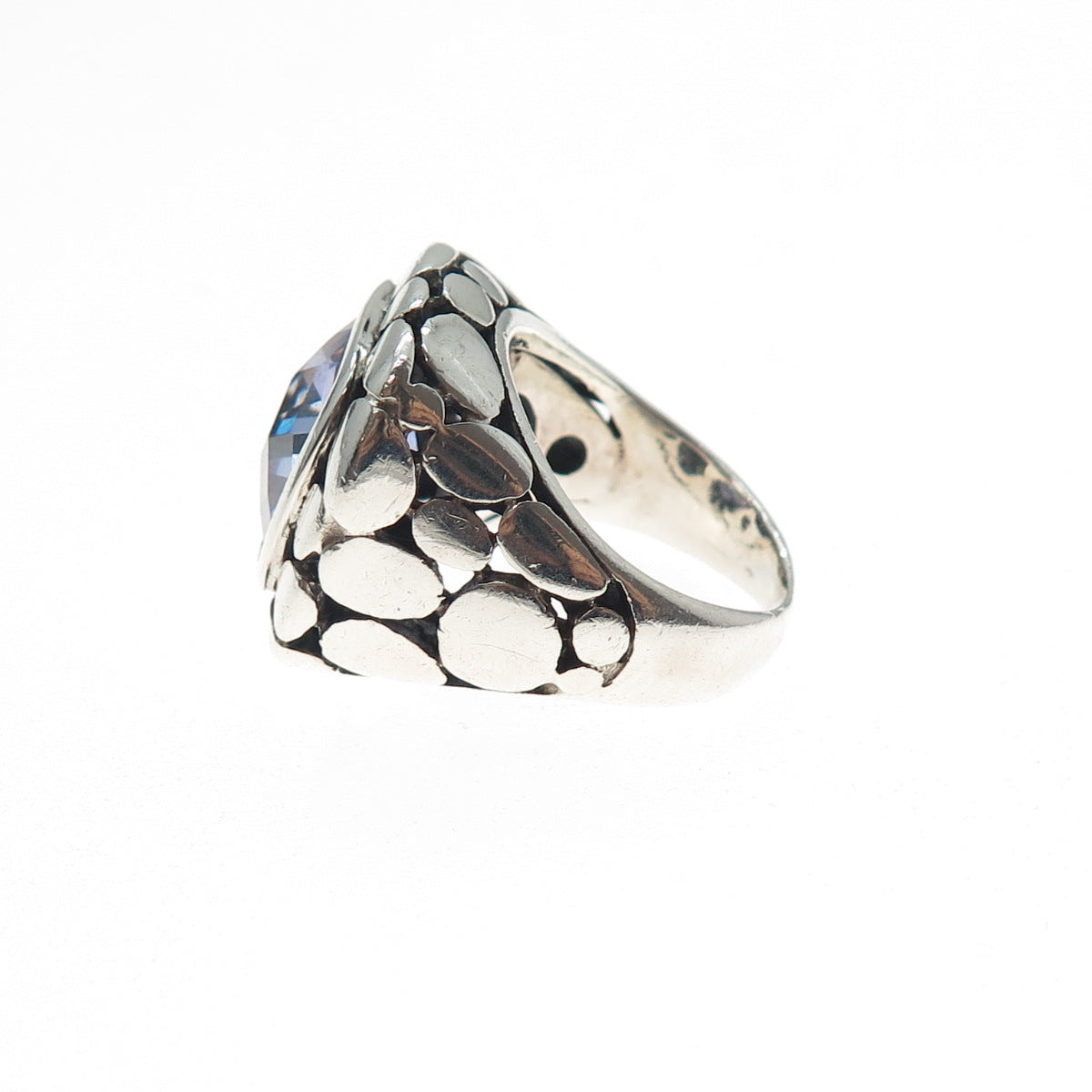 925 Sterling Silver Vintage Lavender C Z Kali Dotted Modernist Ring Size 6