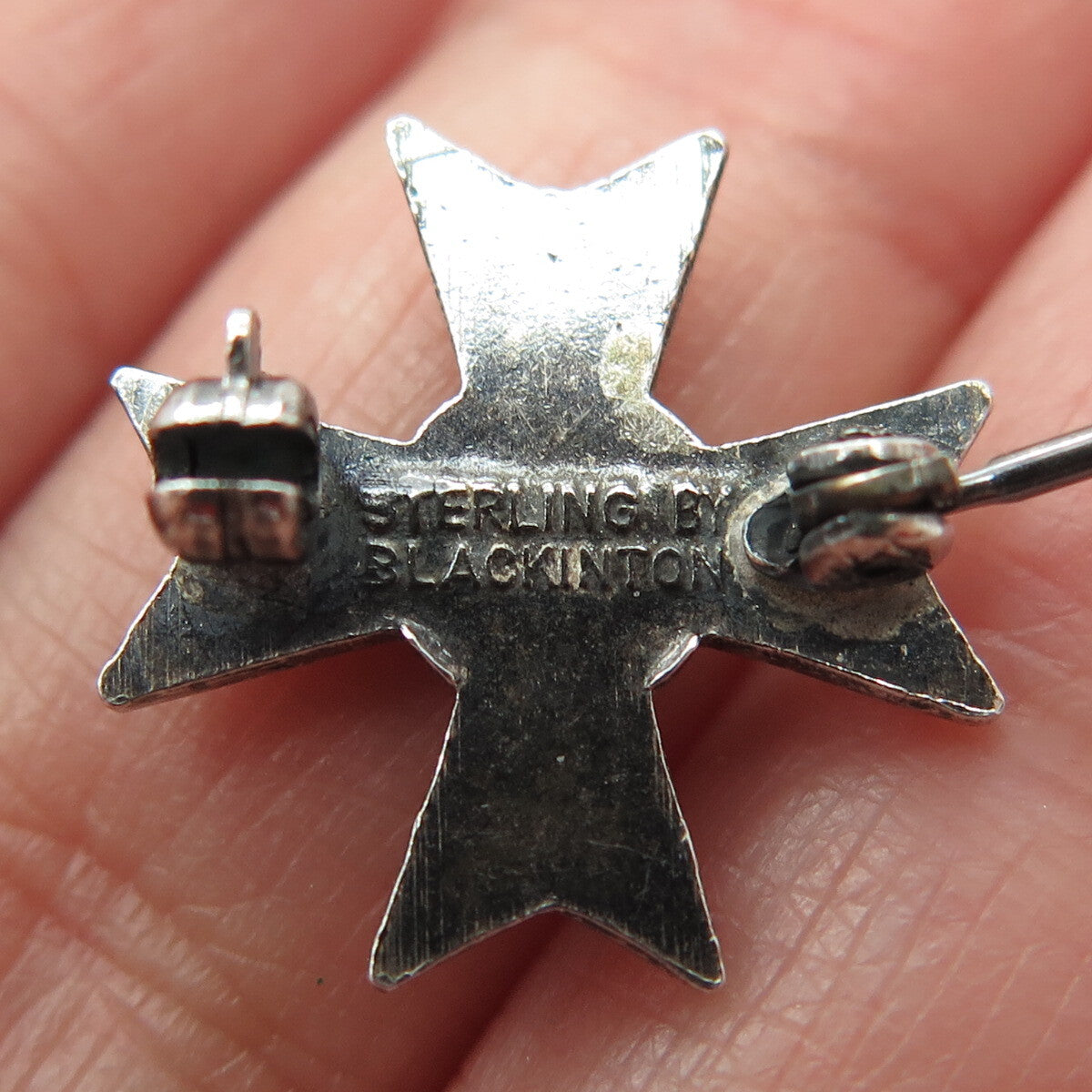 R. BLACKINTON Sterling Silver 2-Tone Antique Art Deco Maltese Cross Pin Brooch