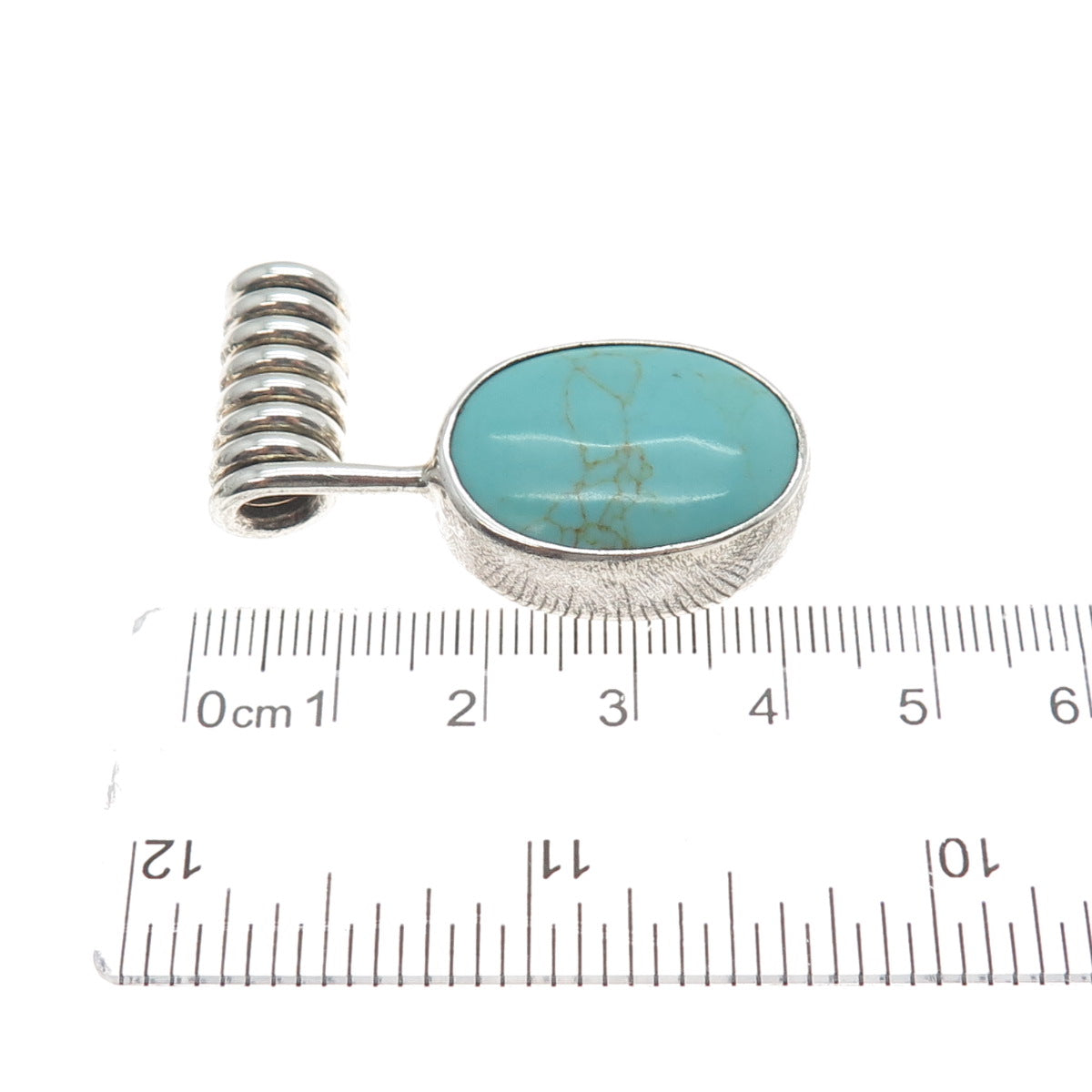 925 Sterling Silver Vintage Mexico Real Tyrone Turquoise Modernist Pendant
