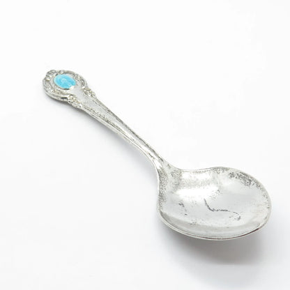 925 Sterling Silver Antique Hayward Blue Enamel Virgin Mary Floral Teaspoon