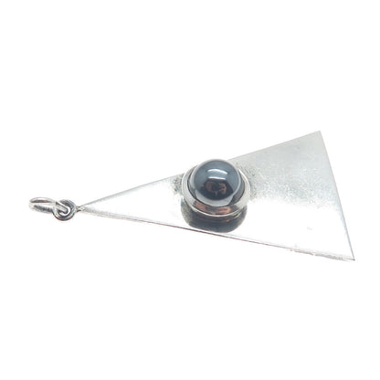 M&J SAVITT 925 Sterling Silver Vintage Real Hematite Gemstone Triangle Pendant