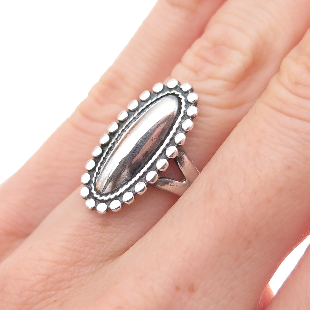 Ted Ott Old Pawn 925 Sterling Silver Vintage Southwestern Beaded Ring Size 5.25