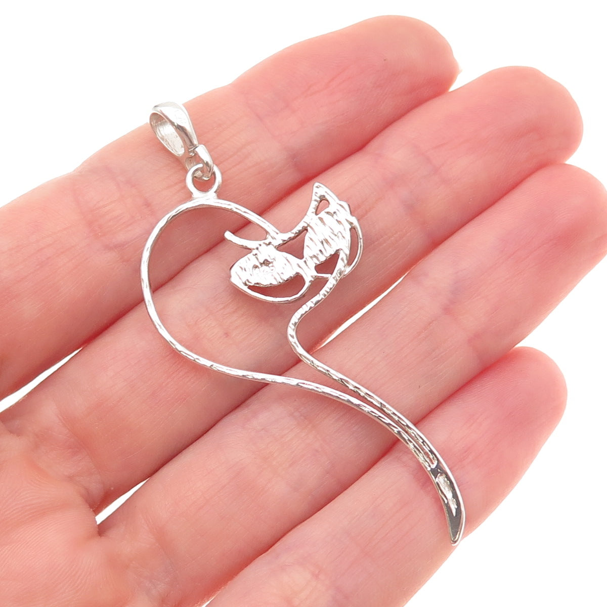 925 Sterling Silver Vintage Real Amber Modernist Cat Charm Pendant