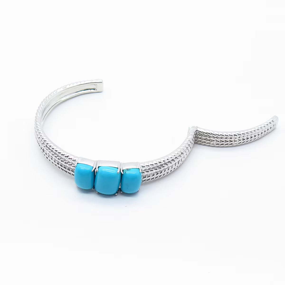 925 Sterling Silver Vintage Real Turquoise Gemstone Twisted Cuff Bracelet 7"