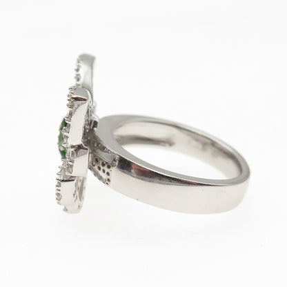925 Sterling Silver Round-Cut Green & White C Z Butterfly Ring Size 8