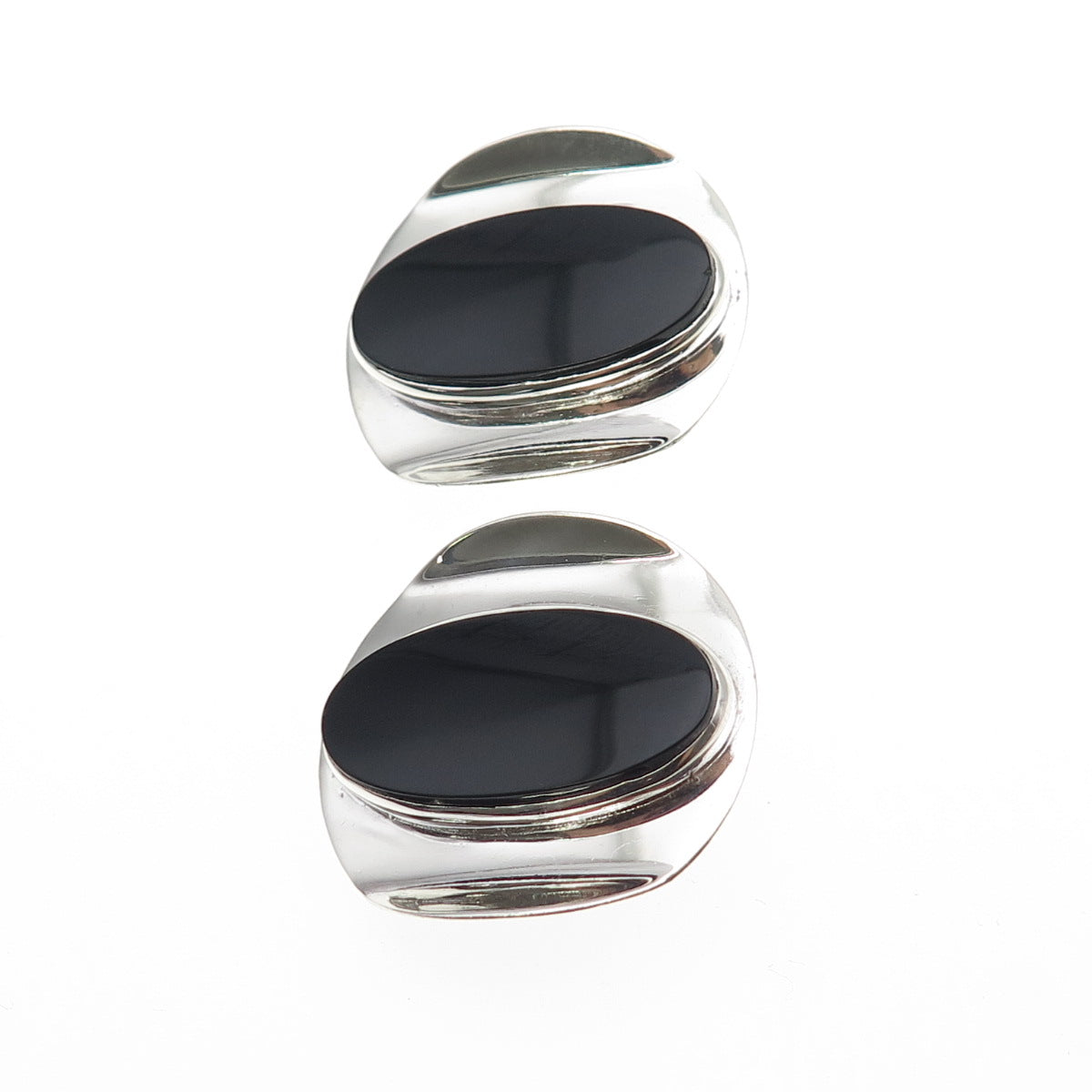 STEO 925 Sterling Silver Vintage 1984 Real Black Onyx Modernist Earrings