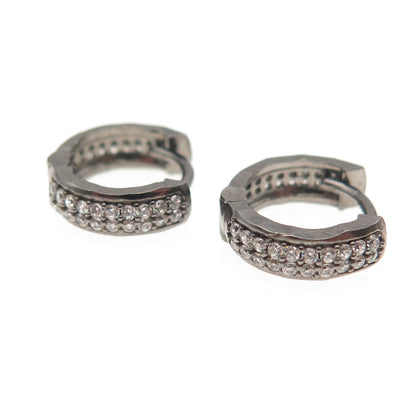 925 Sterling Silver Black Rhodium Round-Cut C Z Hoop Earrings