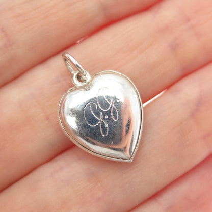 925 Sterling Silver Antique Engraved Flower Heart Chatelaine Mini Charm Pendant