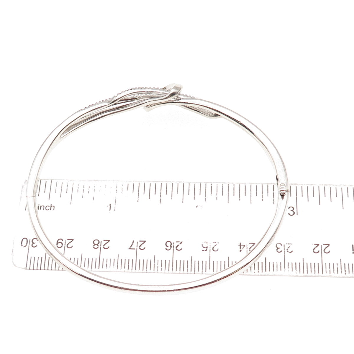 Sun 925 Sterling Silver Real Round-Cut Diamond Twisted Bangle Bracelet 7.5"