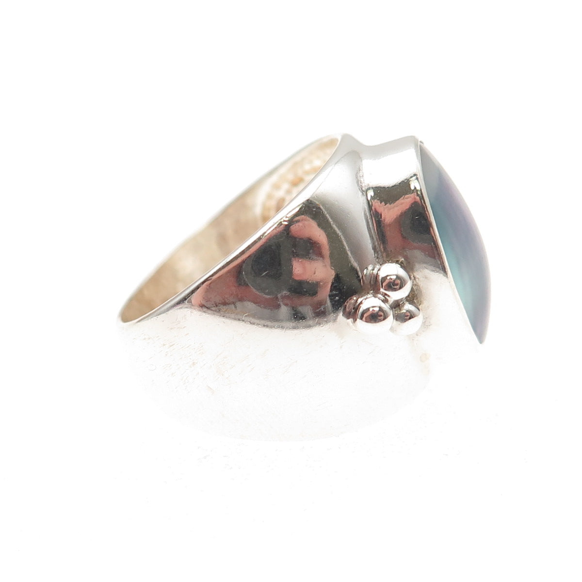 Shube 925 Sterling Silver Vintage Real Pearl Modernist Oxidized Ring Size 7