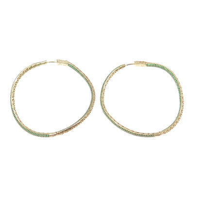 KLEO 925 Sterling Silver Gold Plated Green C Z In & Out Wavy Large Hoop Earrings