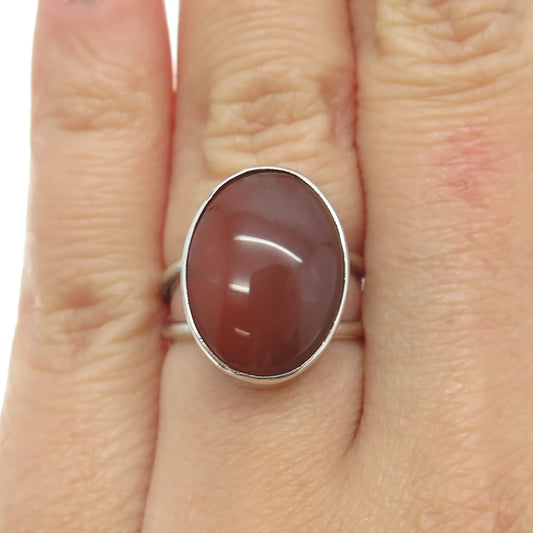 DAEDALUS LTD 925 Sterling Silver Vintage London Red Agate Gem Ring Size 4.75