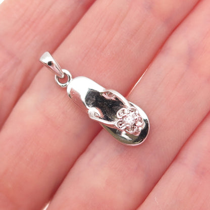 925 Sterling Silver Round-Cut C Z Flip Flop Mini Charm Pendant