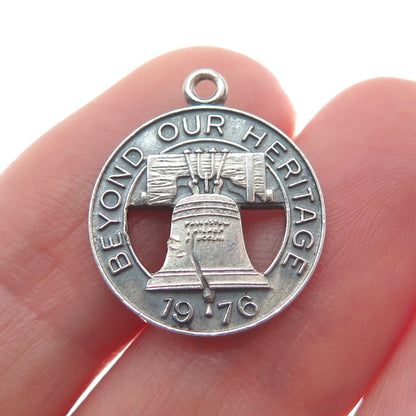 925 Sterling Silver Vintage 1976 Enamel Beyond Our Heritage Liberty Bell Pendant