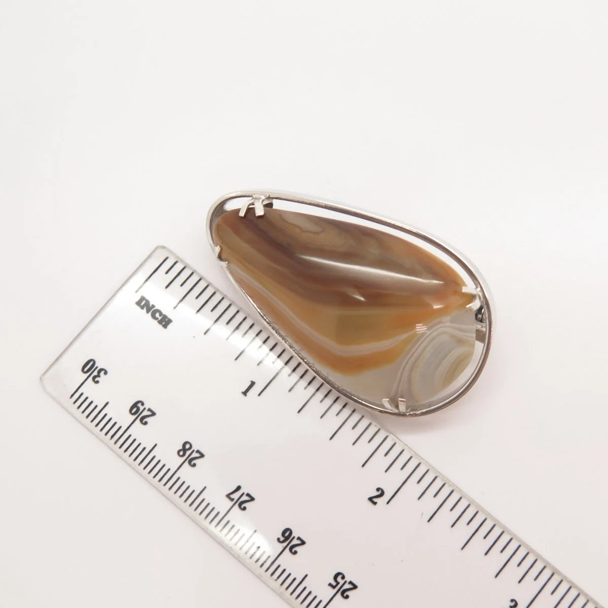 925 Sterling Silver Vintage Israel Real Agate Gemstone Pin Brooch